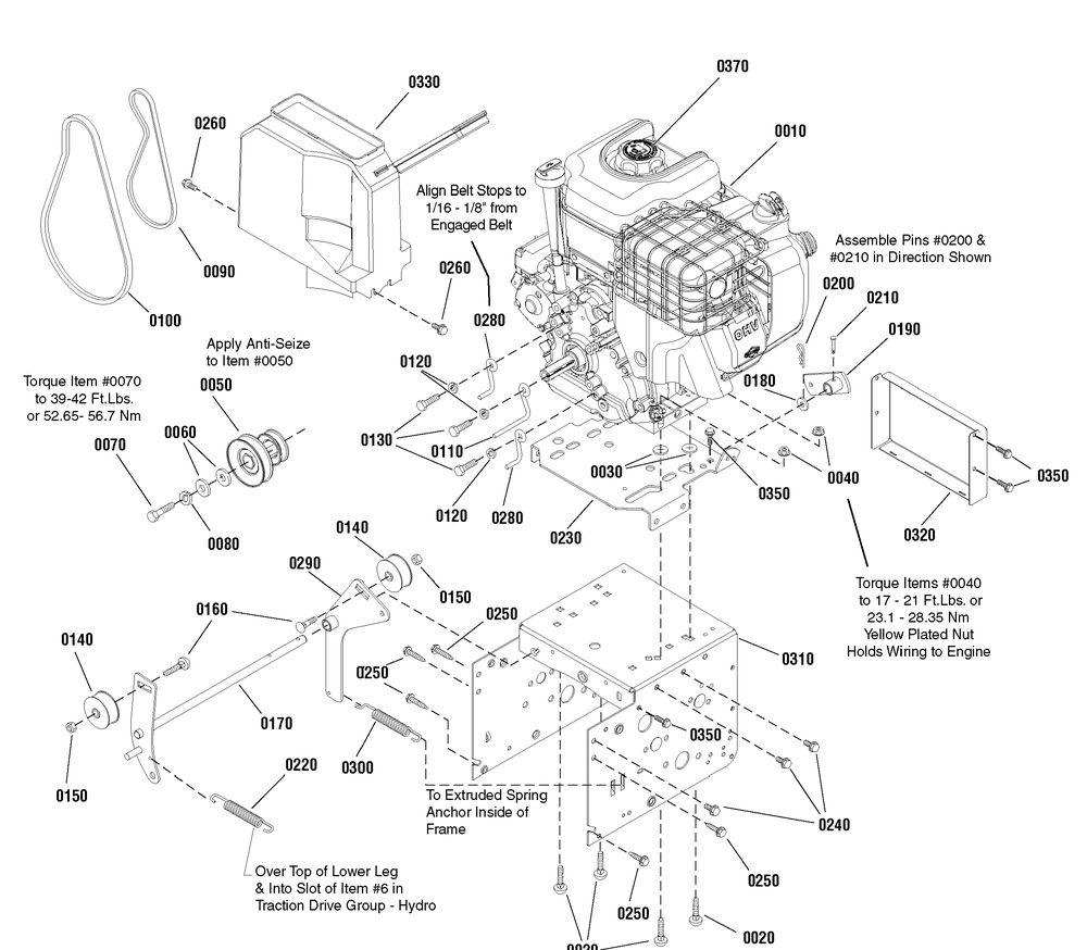 Engine And Frame Group Diagram and Parts List for 1695753-18-2852-30,1381HST 2009 Briggs and Stratton Snow Blower